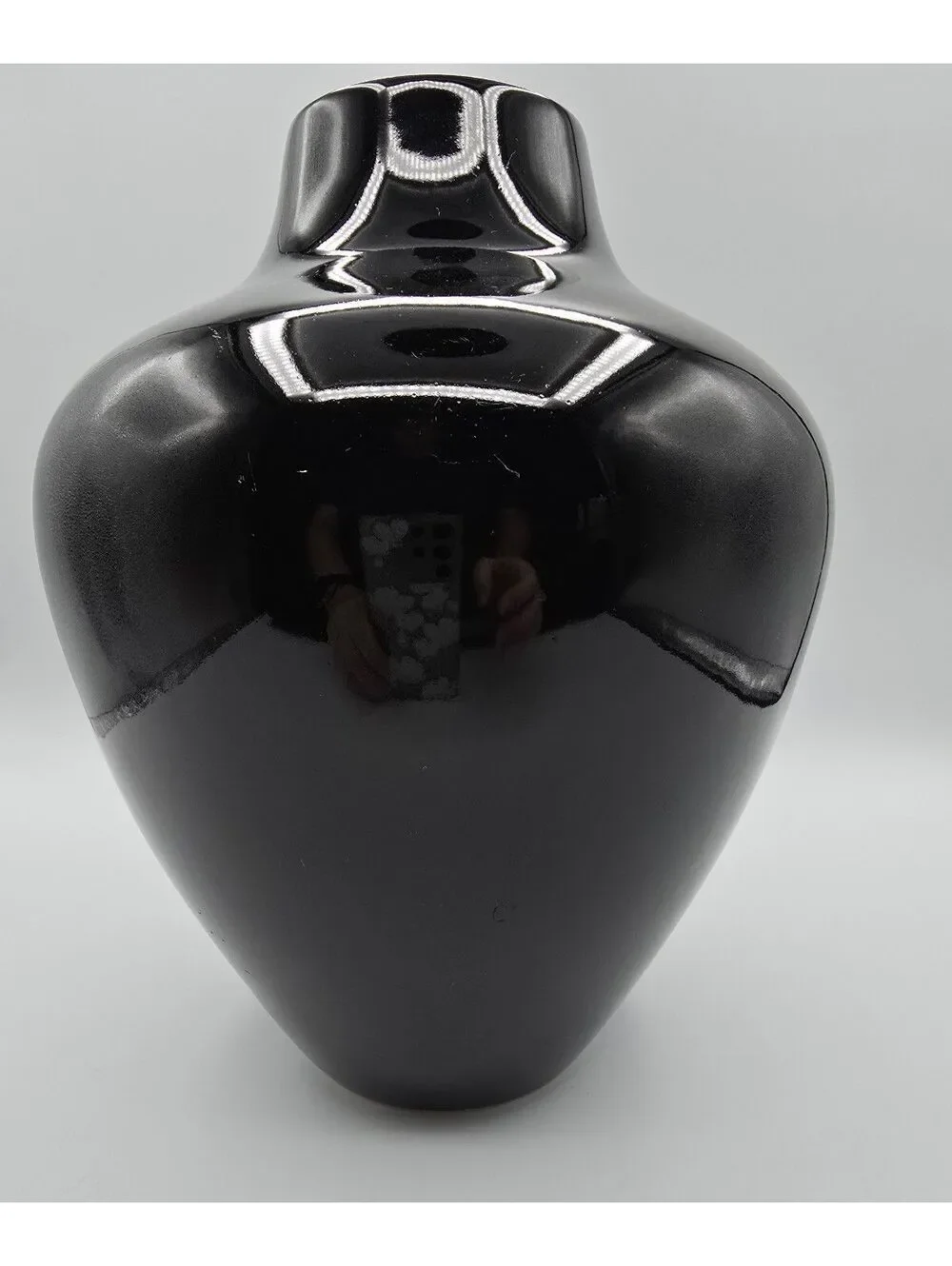 Vintage 1980s Mikasa Japan Black Ceramic Vase Modernist Postmodern 9.5